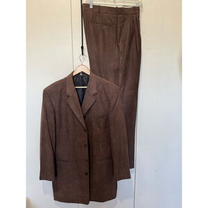 Men's Pronti by PHITA microsuede Suit Size L Brown Blazer & Pants 36x30” Set